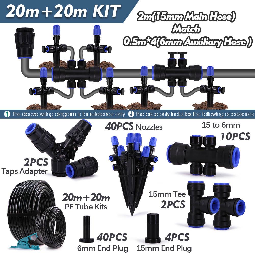 1/2" 360° Bubbler Irrigation Watering System Adjustable Sprinkler OD-15mm PE Hose Quick Connector for Garden Dripper Sprayer Kit