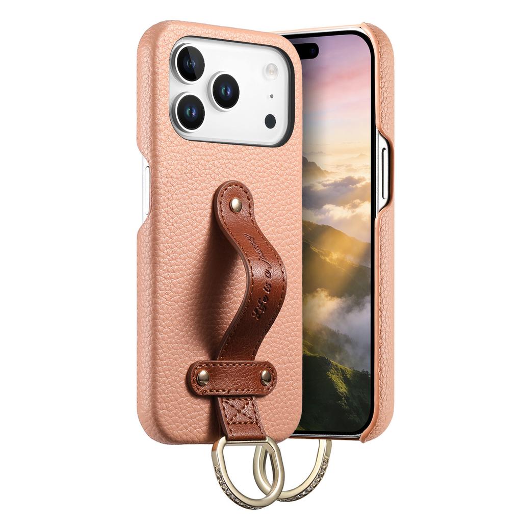 Etui na telefon z paskiem na nadgarstek ze skóry liczi do iPhone 17 Air 16E 16 15 Plus 14 13 12 11 Pro Max Odporne na wstrząsy Pokrowiec ochronny