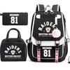 3 Piece School Backpack Set for Students Large Capacity Oxford Cloth Schoolbag with Shoulder Strap and Pencil Case