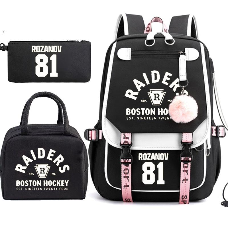 3 Piece School Backpack Set for Students Large Capacity Oxford Cloth Schoolbag with Shoulder Strap and Pencil Case