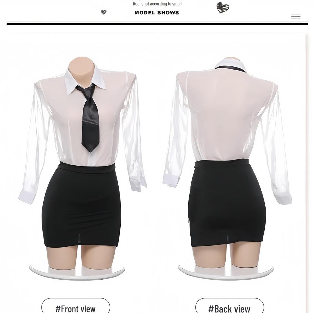 Plus Size Sexy Lingerie See-Through Secretary Uniform Bodycon Skirt Set