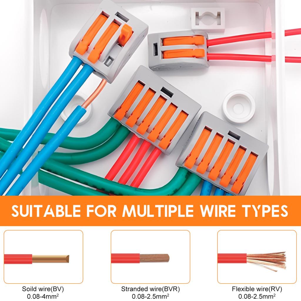 58PCS Wire Connectors Electrical ConnectorBlocks 2/3/5 Way Cable Lever Nut Assortment Conductor Terminal Block Quick Spring Conn