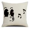 Black & White Cartoon Expression Pattern Printed Square Pillowslip  Blend Cushion Cover Pillowcase Living Room Home Decor