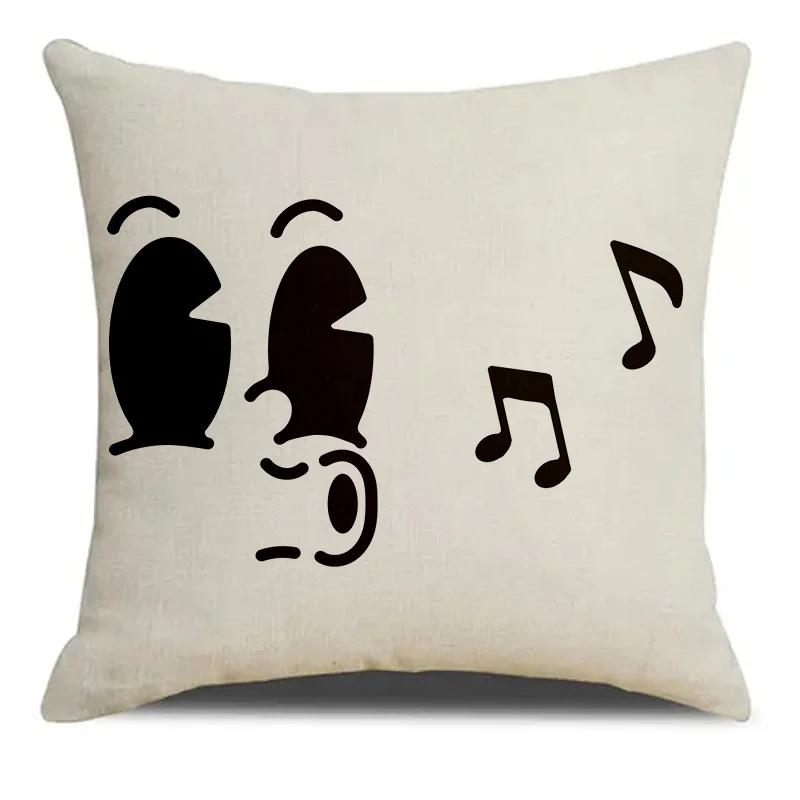 Black & White Cartoon Expression Pattern Printed Square Pillowslip  Blend Cushion Cover Pillowcase Living Room Home Decor