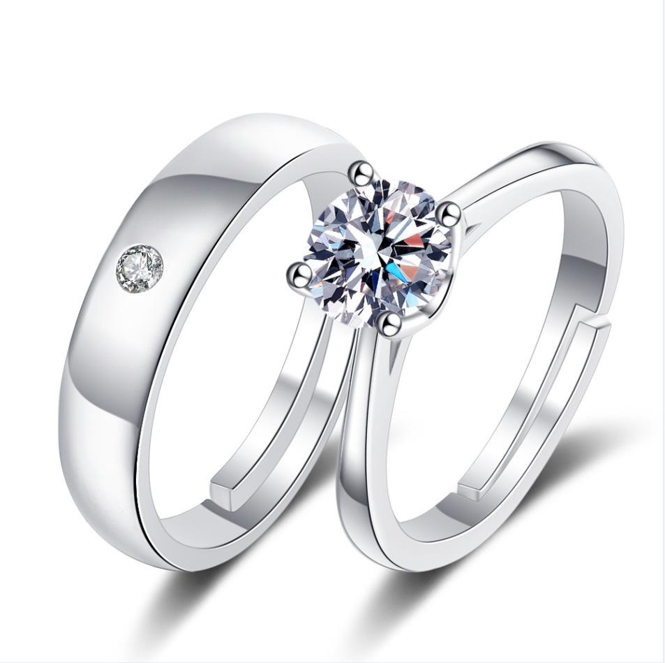 2Pcs 925 Silver Couples Ring Sets Light Polishing Simple Ring for Woman Man Classic Wedding Fine Jewelry Circle