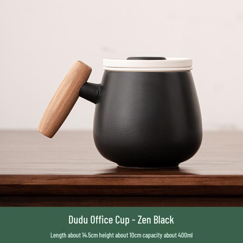 

Dudu Office Японська керамічна кружка з кришкою та дерев яною ручкою - Мила чашка для розділення чаю та води 301-400ml