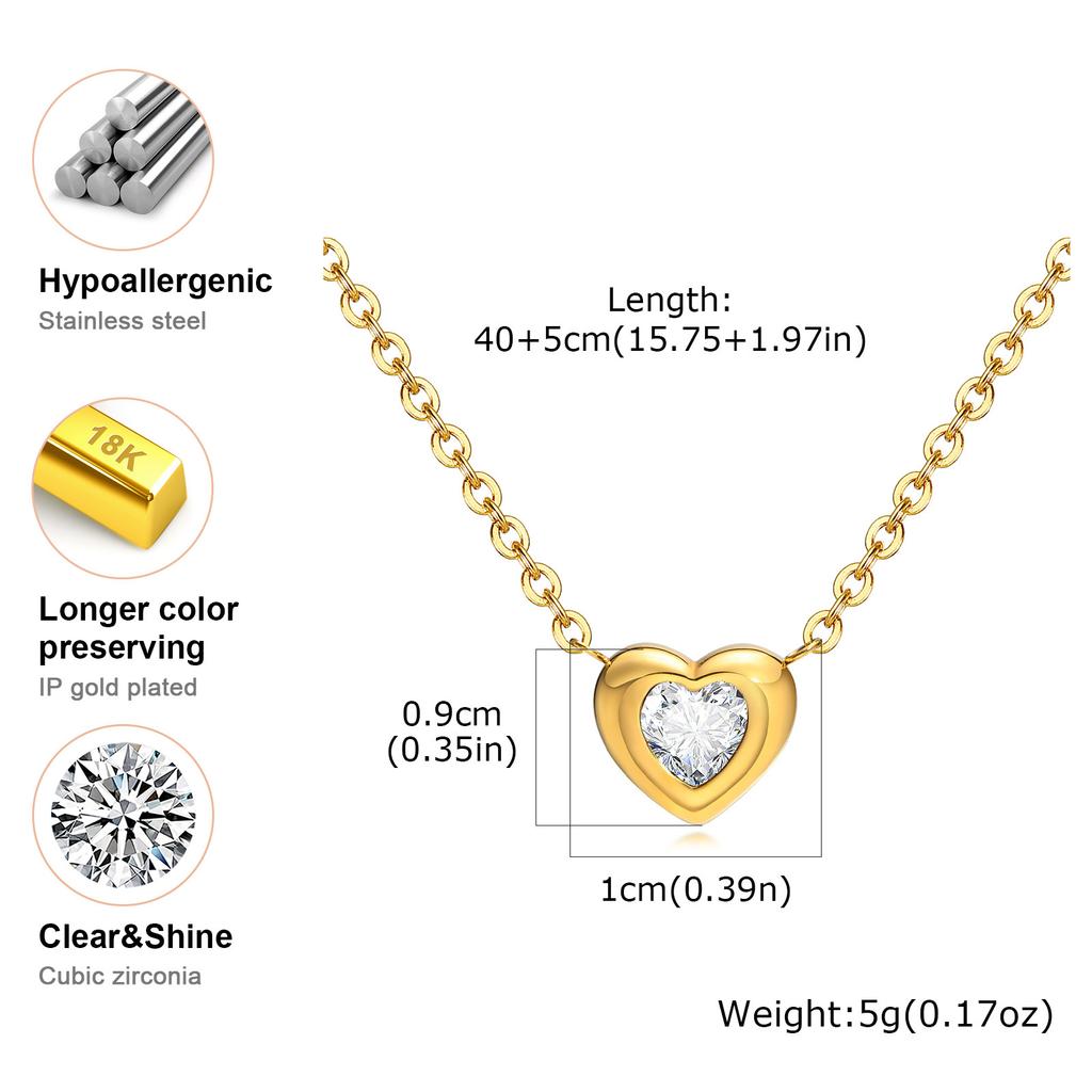 Vnox Diverse Heart Pendant Necklace For Women Girls, Stainless Steel Shell CZ Crystal Charm Choker, Fashion Jewelry Party Gifts