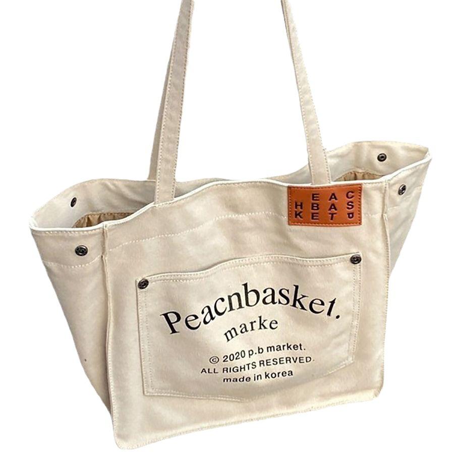 Large-capacity Tote Bag for Women, Korean Version of Printed College Students In Class Canvas Bag Harajufeng Literary Shoulder Bag 2025