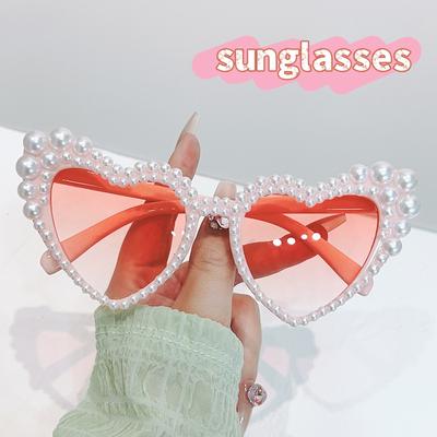 Modernas sirds formas ballīšu saulesbrilles Lielizmēra rāmja saulesbrilles ar Pearl Outdoor Anti UV400 Sun Shades Saulesbrilles