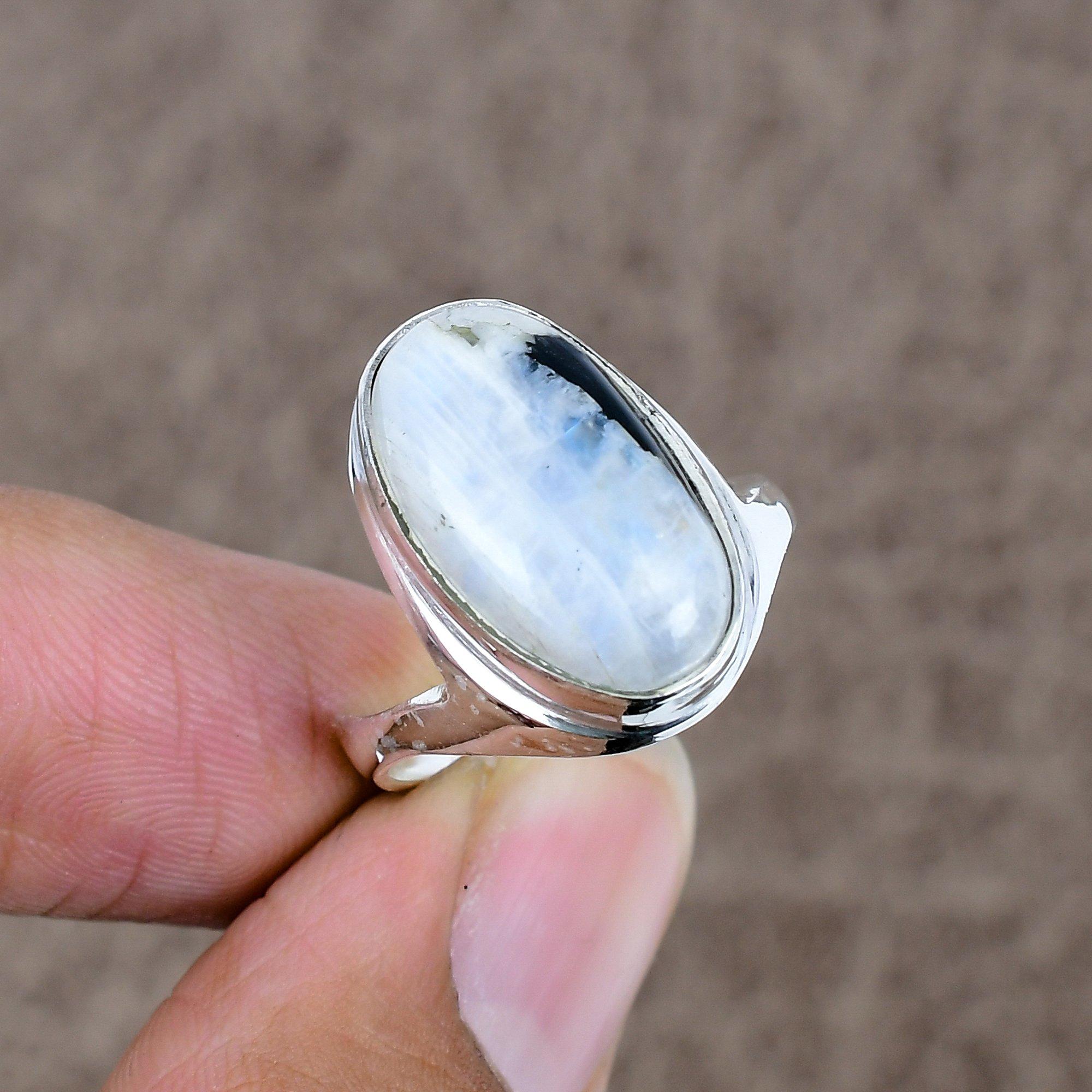

Moonstone Genstone Handmade 925 Sterling Silver Jewelry Ring Size 9 KKG-518
