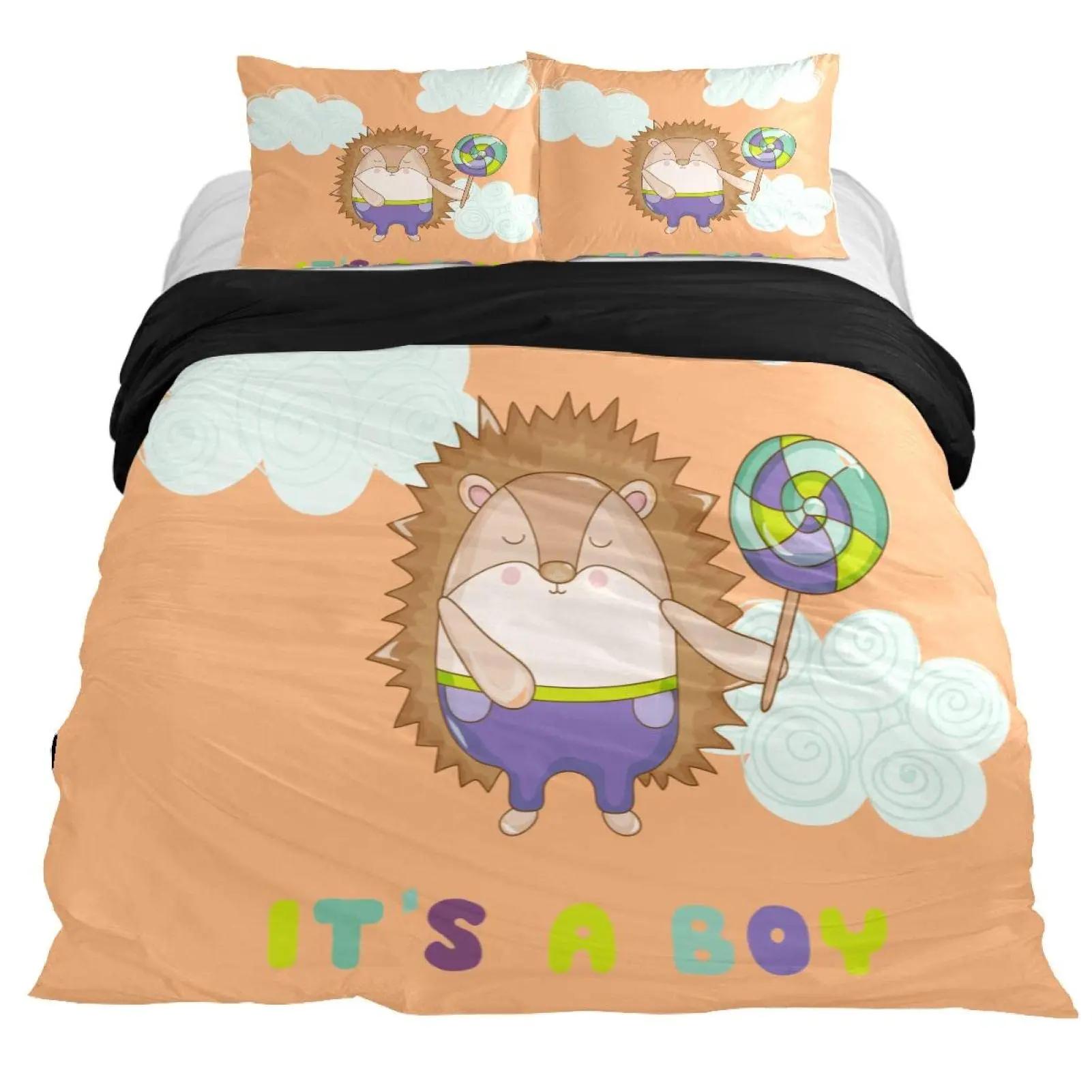 

Hedgehog Duvet Cover Set 3D Cartoon Hedgehog Flower 2/3PCS Bedding Set Kids Boys Girls Animal Queen Size Polyester Quilt Cover EU single(135x200cm)
