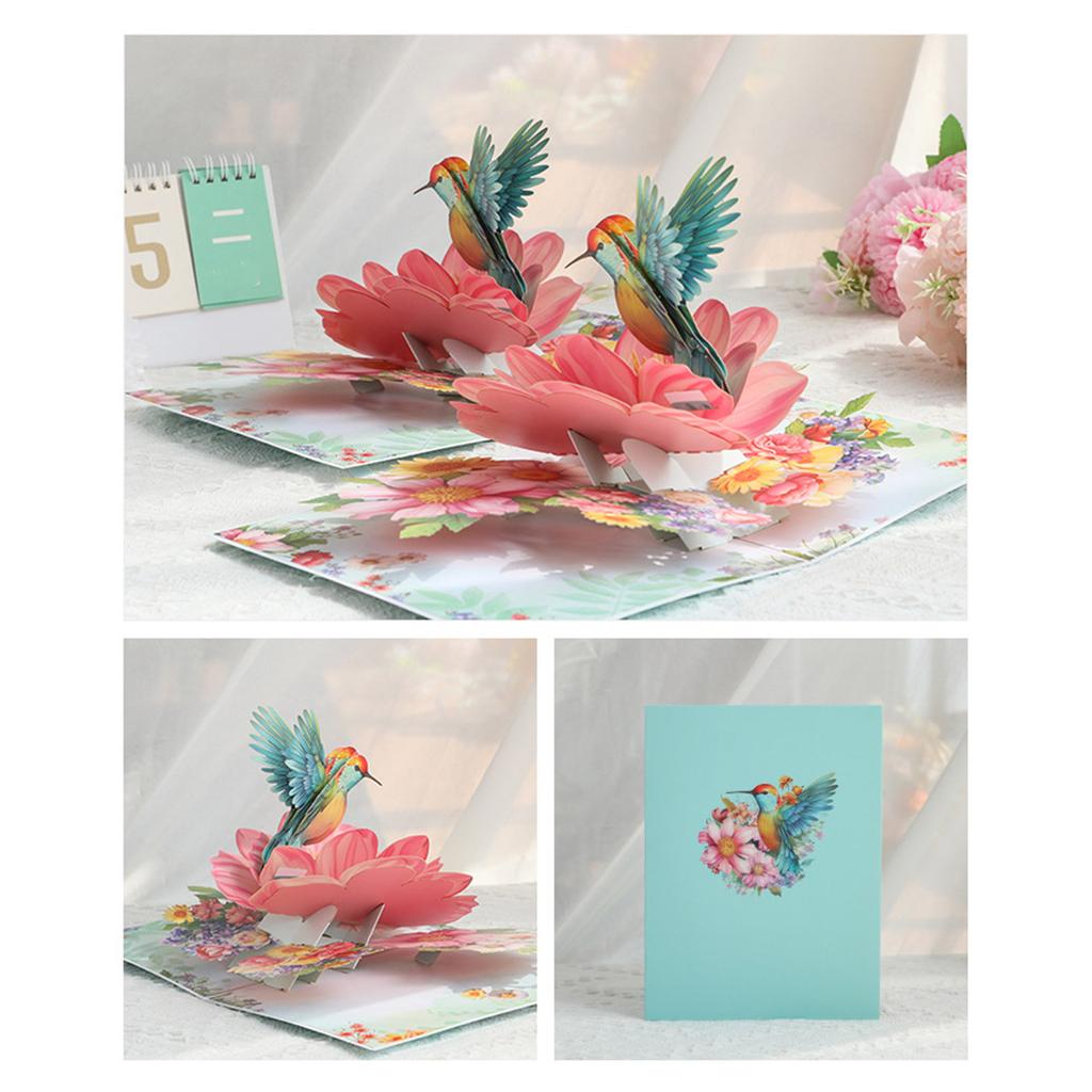 Elegant 3D Hummingbird and Florals Greeting Card Invitation Card for Birthdays Weddings and Holidays Handmade Postcard