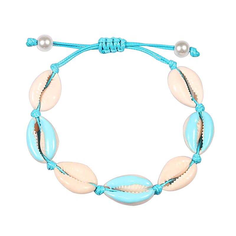 Colorful Printed Shell Bracelet for Women Bohemian Conch Braided Ankle Chain Bangle Adjustable Girls Summer Holiday Jewelry Gift