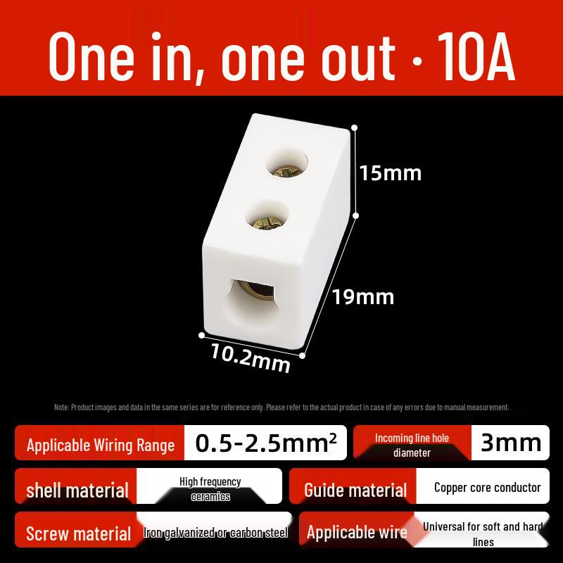 High-Temperature Ceramic Terminal Block, 2-In/2-Out Wire Connector