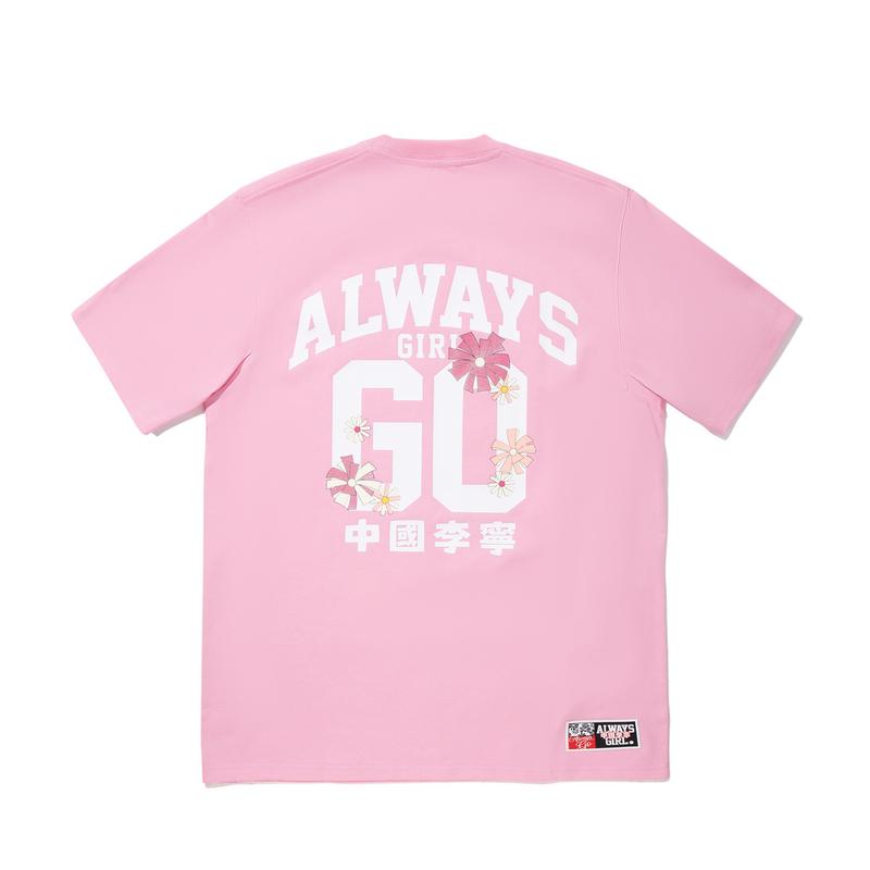 Li Ning Trendy Sports Series Letter Round Neck Comfortable Breathable Versatile Short Sleeve T-Shirt Women T-Shirt Peach-Wood-Pink AHSV788-6