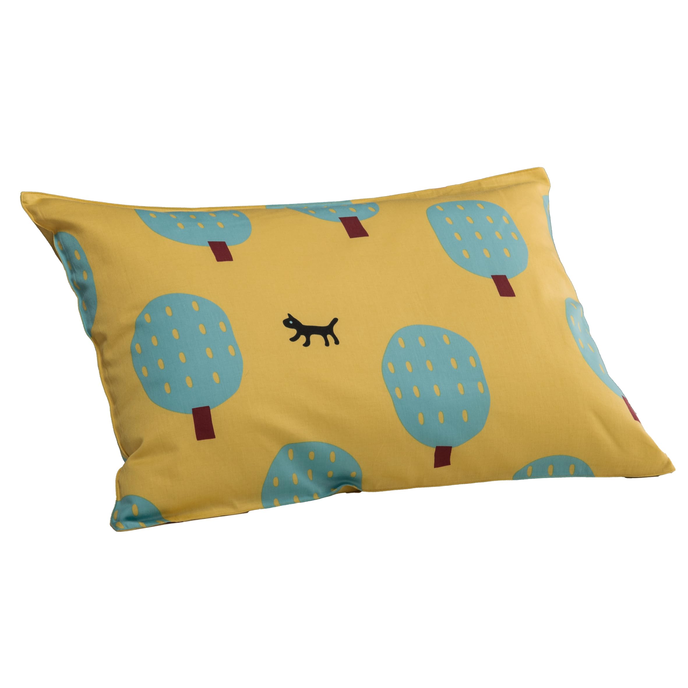 

Nishikawa Atsuko Matano Pillowcase, fits pillows 63x43cm, washable, satin fabric, envelope-style, yellow, PJ05350630 MT5651, Cat and Tree