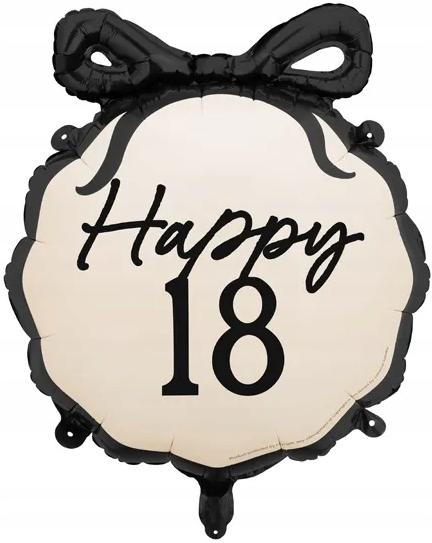 Balon Foliowy Happy 18 Urodziny Czarna Kokarda Osiemnastka Party 47X53Cm