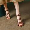 Brown Strap High Heels Women's 2025 New Summer Retro Thin Strap Roman Sandals Women's Design Sense Niche Temperament
