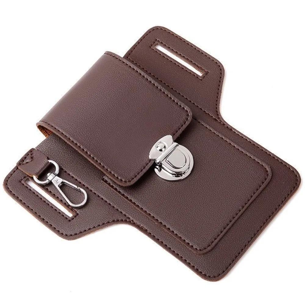 New PU Multifunctional Belt Waist Bag PU Solid Color Phone Waist Bag Portable Vintage Leather Bag Outdoor Sports Bag Man Gifts