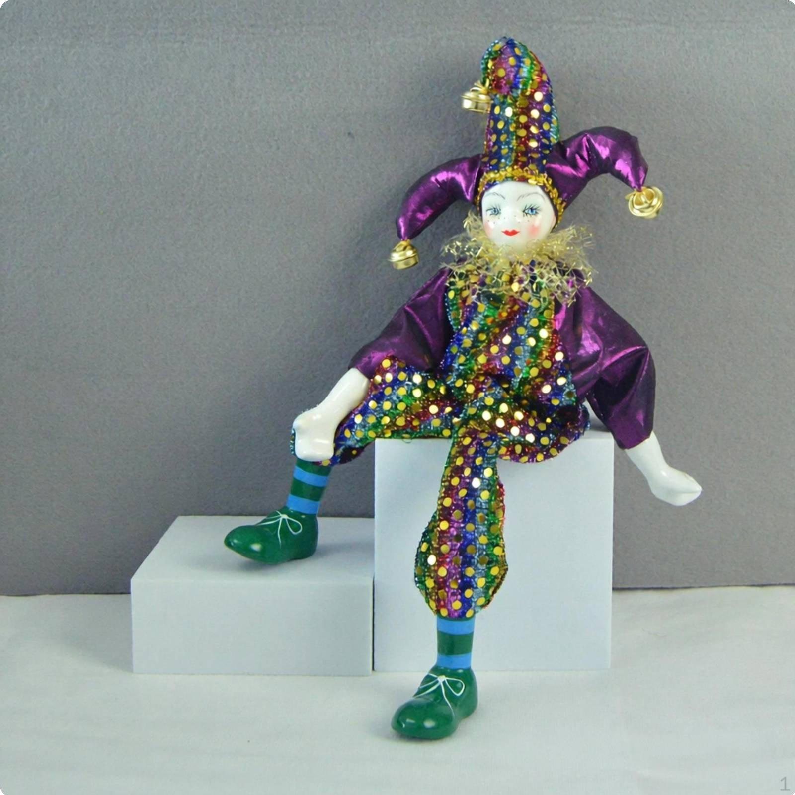 Dangling Leg Clown Doll Great Gift Idea Ceramic Detailed Costume