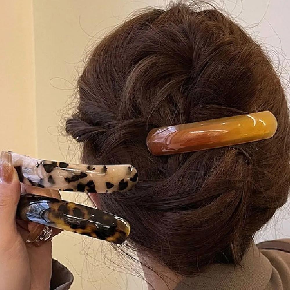 Straight automatic hair clip hair clip st084 claw clip hair clip Beige Leopard