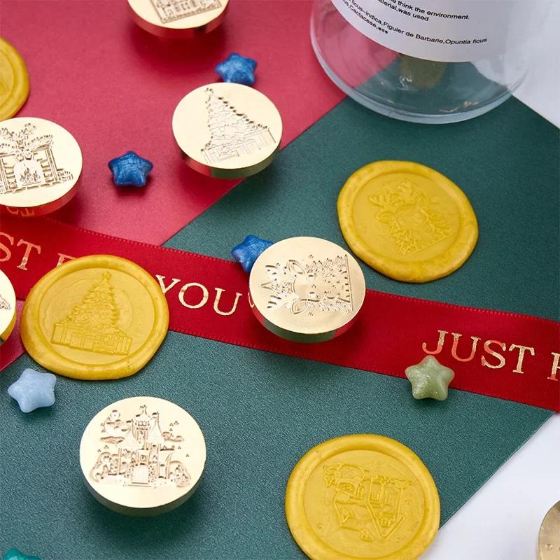 Siegellack Siegel Weihnachtsserie Siegel Dunhu Feuerfarbe Siegel Kupferkopf Massiv Messing Schnitzen Wachsgranulat