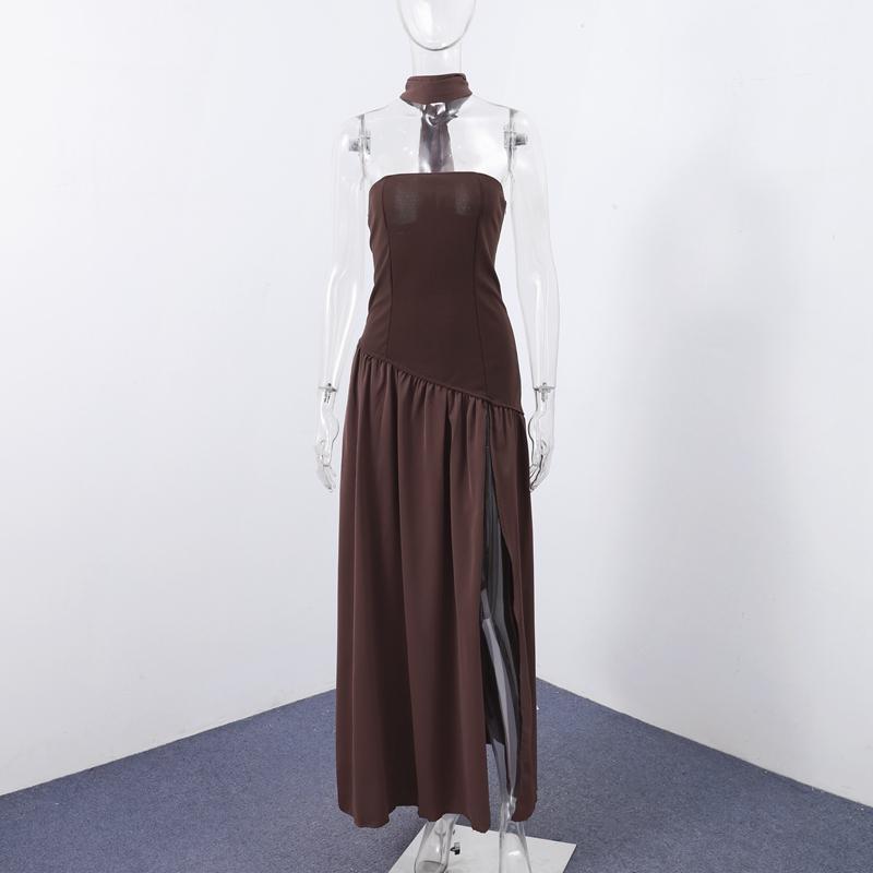 Mode Patchwork Schlitz Trägerloses Kleid Damen Elegant Ärmellos Rückenfrei Langes Kleid 2025 Sommer Neu Damen Abendparty Roben