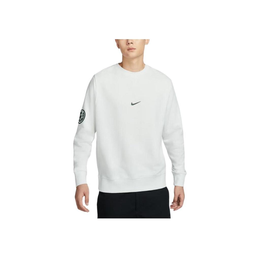 Nike קפוצון קז'ואל ספורטיבי עם הדפס גולגולת, צווארון עגול, שרוולים ארוכים, סווטשירט לגברים, לבן HQ4953121