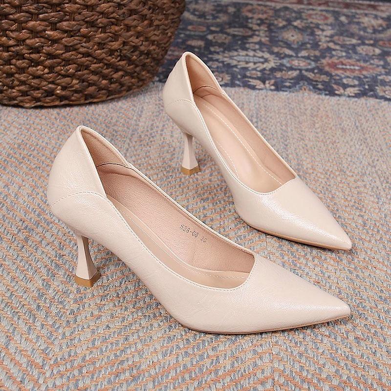 2025 Spring & Autumn Flight Attendant Stiletto Heels: Soft Leather, Versatile, Pointed, Professional Work Shoes