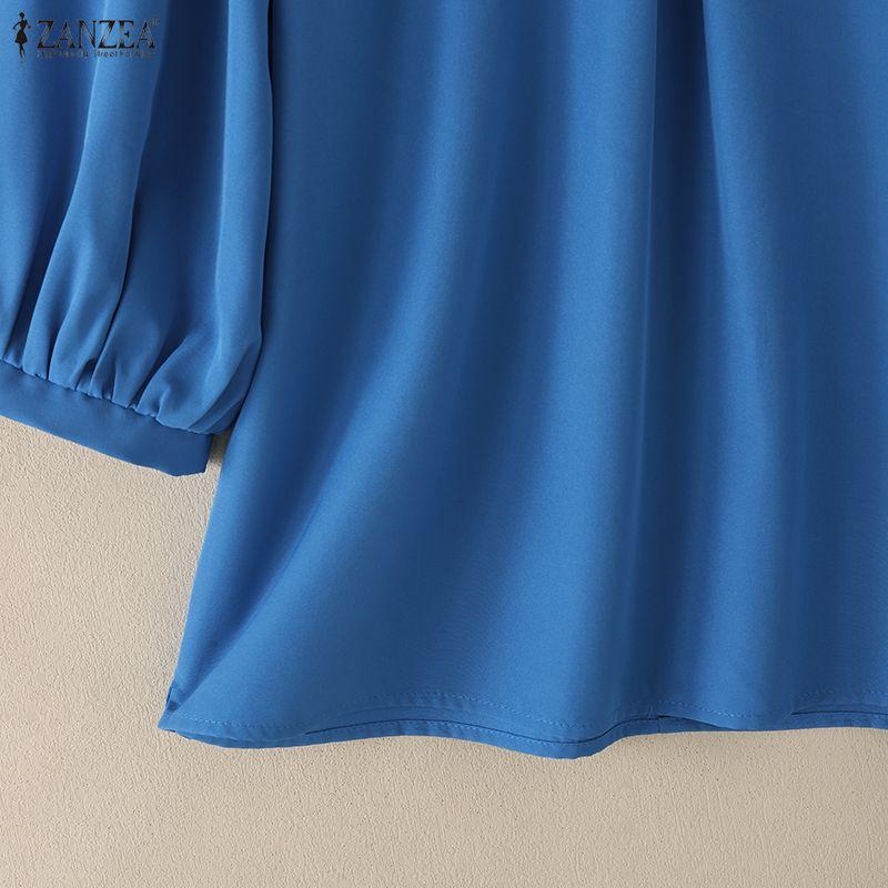 ZANZEA Blusa casual da donna a maniche 3/4 a tinta unita con scollo rotondo