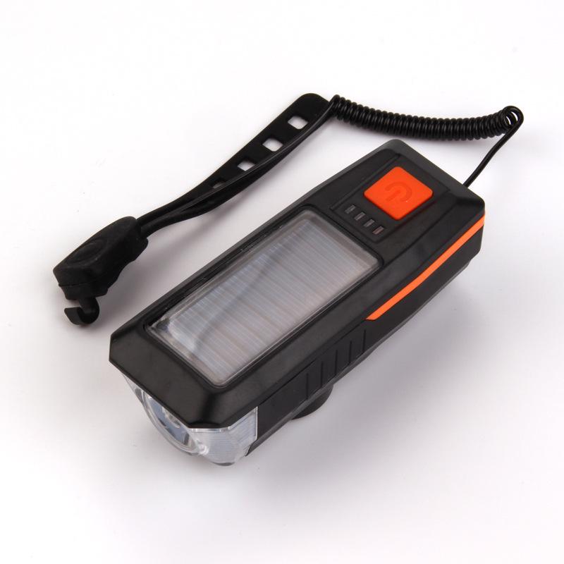 

USB Rechargeable Solar Bicycle Headlight with Horn for Night Riding