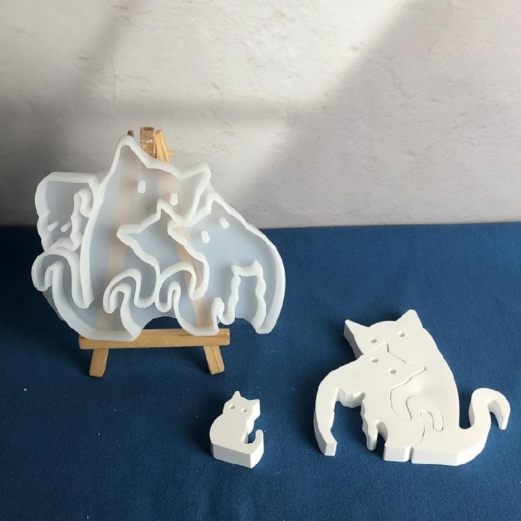 Artistic Silicone Mold with 3 Cats Sculptures Molding Tool For Crafting Home Decoration Desktop Shelf Display Items