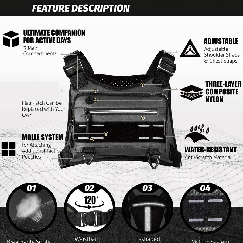 Outdoor Brusttasche für Herren Front Rig Pouch Laufweste Handyhalter Sporttasche Wandern Angeln Molle Camping Rucksack