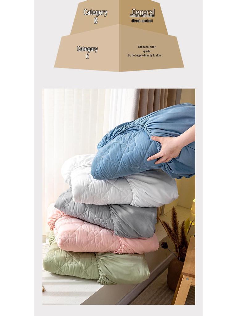 Four Seasons Quilted Raw Cotton Soybean Mattress Protector: Machine-Washable, Dustproof, Fully Enclosed Cover