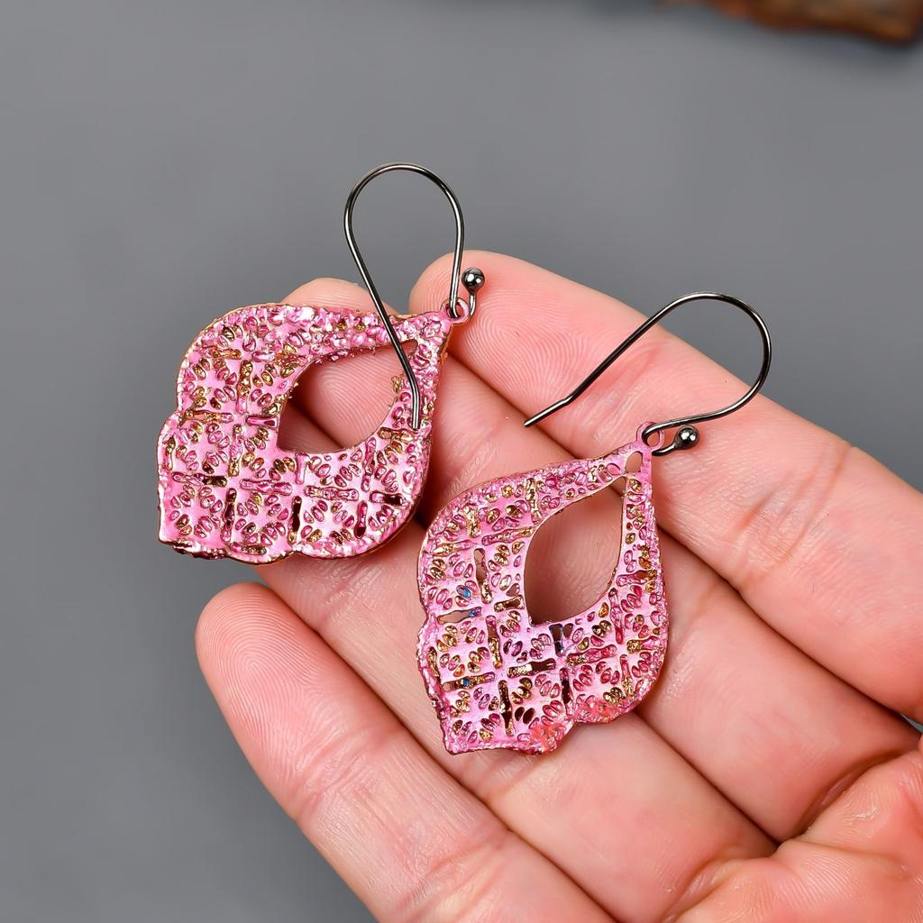 Natural Chrome Diopside Copper New Dangle Drop Multi Electroformed Hook Earrings V-94