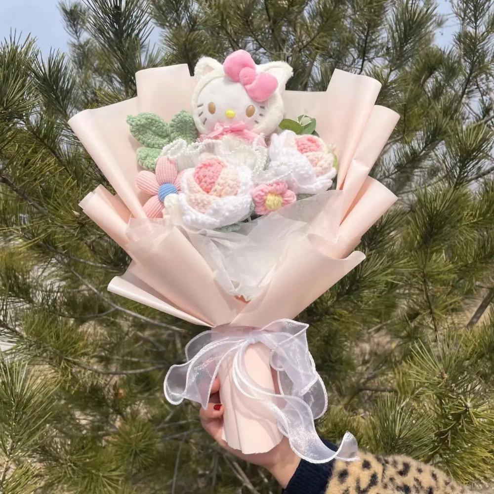 Bambole Gatto Kawaii Hello Kitty con Fiori Artificiali Bouquet Creativo Regali di Natale San Valentino Compleanno Laurea