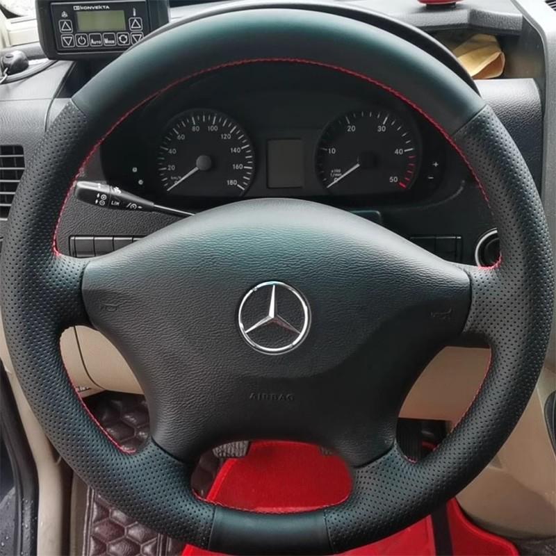 Черная не скользящая оплетка на руль из кожи, сшитая вручную, для Mercedes Benz Viano W639 Vito 2003-2014 Sprinter 2006-2013 style 1