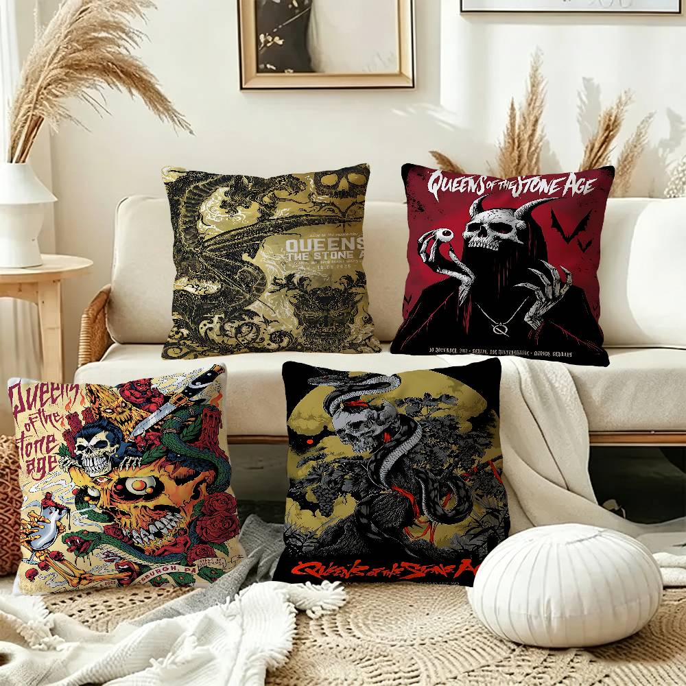 Band QQueens Of The Stone Age Office Cushion Pillowcase Car Cushion CoverXCM Lumbar Pillowcase Sofa Pillowcover