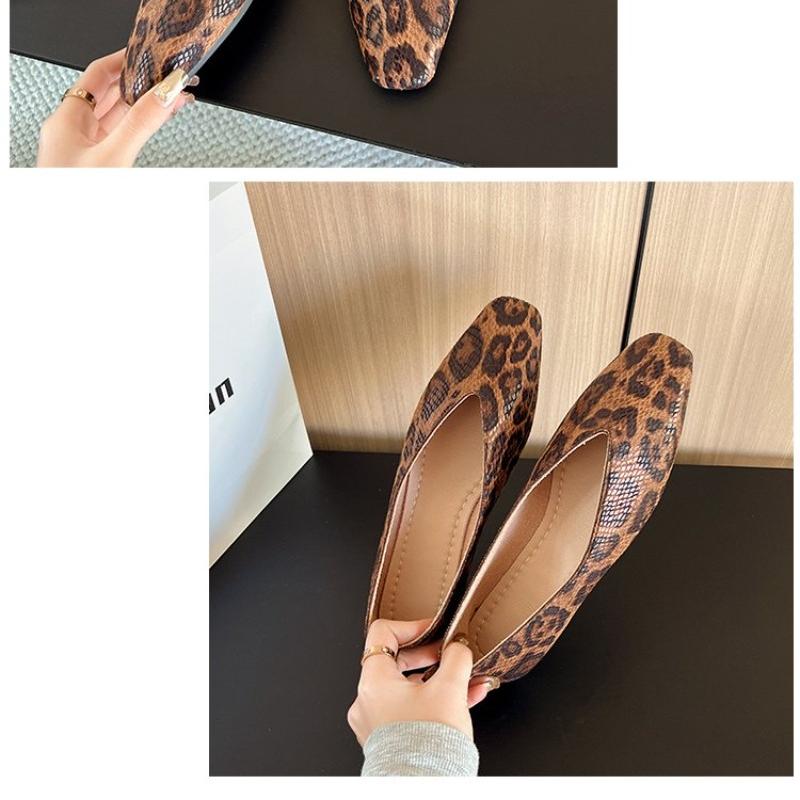 Fashion Big Size 35-43Snake Pattern Leather Woman Square Toe Shallow Ballet Flats Wowen Ballerinas Daily Slip On Loafers Mocasines Mujer