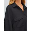 Women's Pocket Shirt Solid Color Casual Oversized Long Sleeve Waffle Weave Top