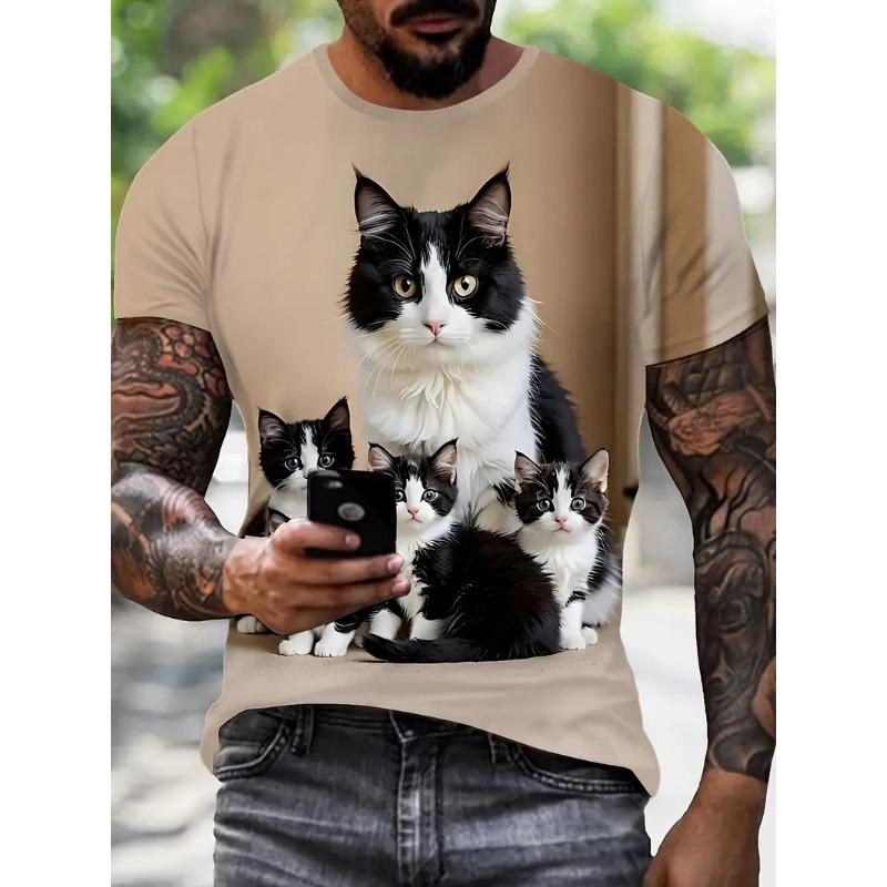 Men's T-shirt Fun Cat 3D Animal Printed Children's Cartoon T-shirt