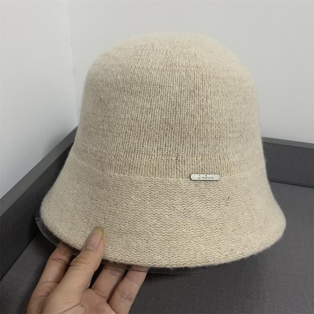 Versatile Women's Autumn and Winter Knitted Bucket Hat New Temperament Warm Bucket Hat Showing Small Face Big Head Circumference Basin Hat Tide
