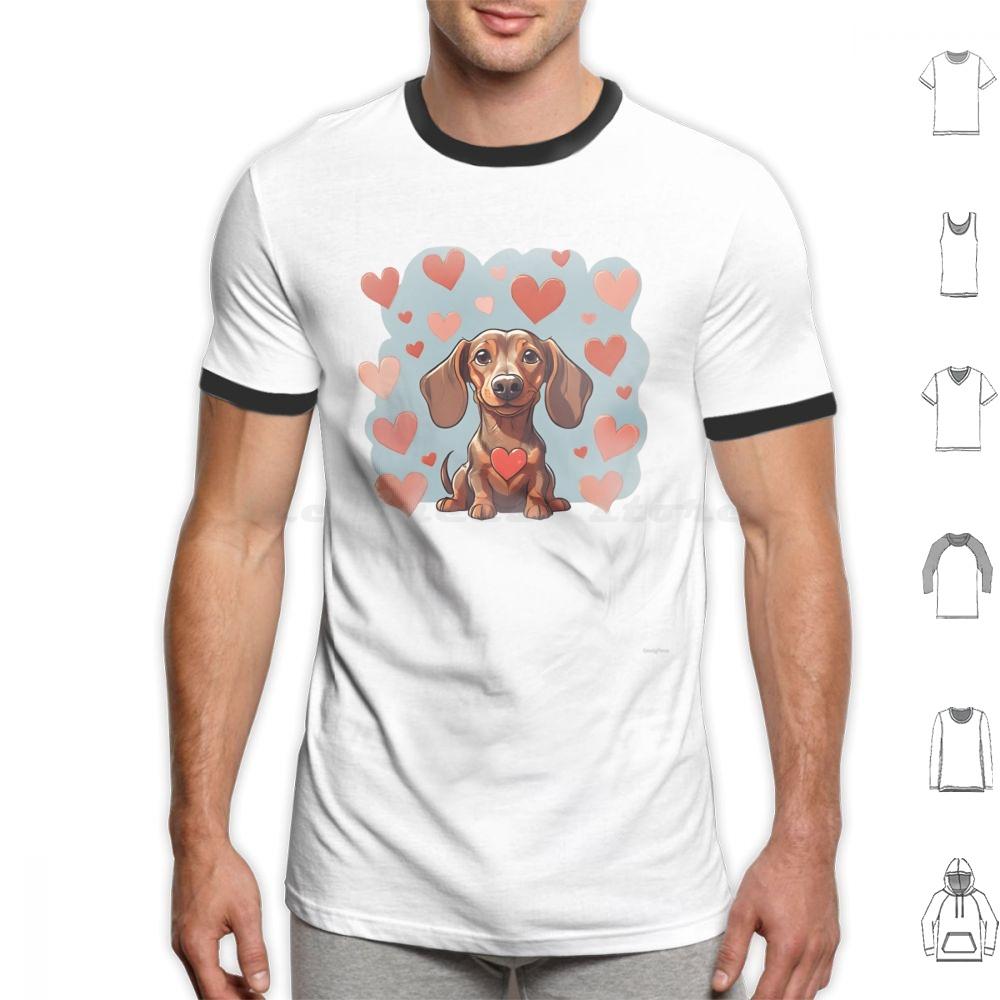 Cute Valentine Daschound Dog T Shirt Cotton Men Women DIY Print Dog Breeds Cute Dog Dog With Hearts Valentine Dog Animals