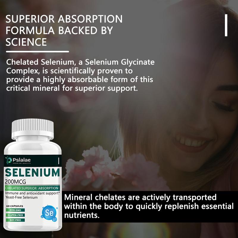 Pslalae Selenium Extract Capsules, 200 micrograms per serving, all-natural, 120 capsules, suitable for adults, high absorption rate.