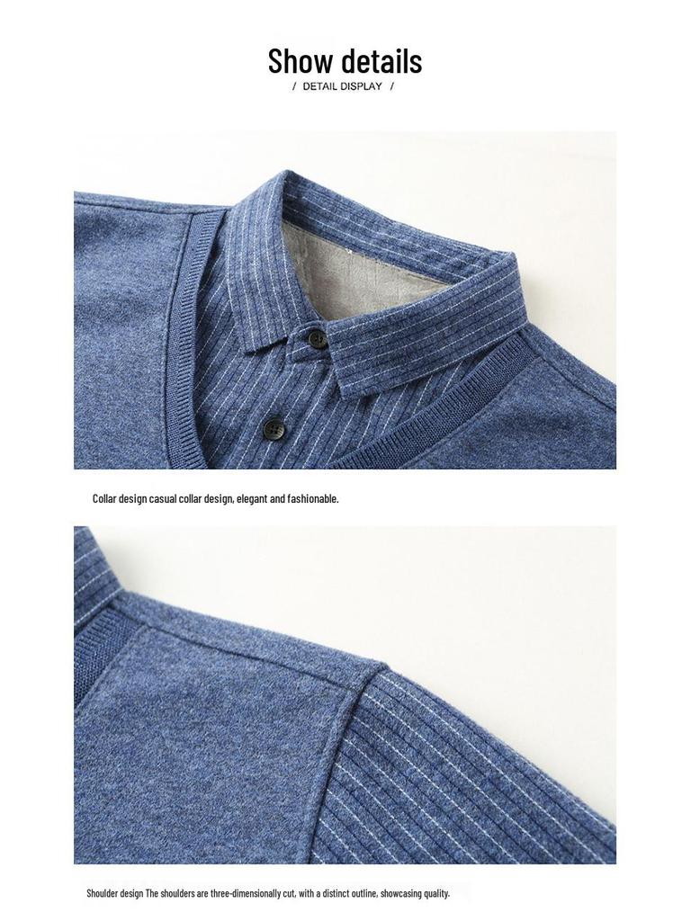 Men's Winter Wool-Feel Sweater: Skin-Friendly, Fleece-Lined, Faux Thickened, Shirt Collar, Knitted Base Layer