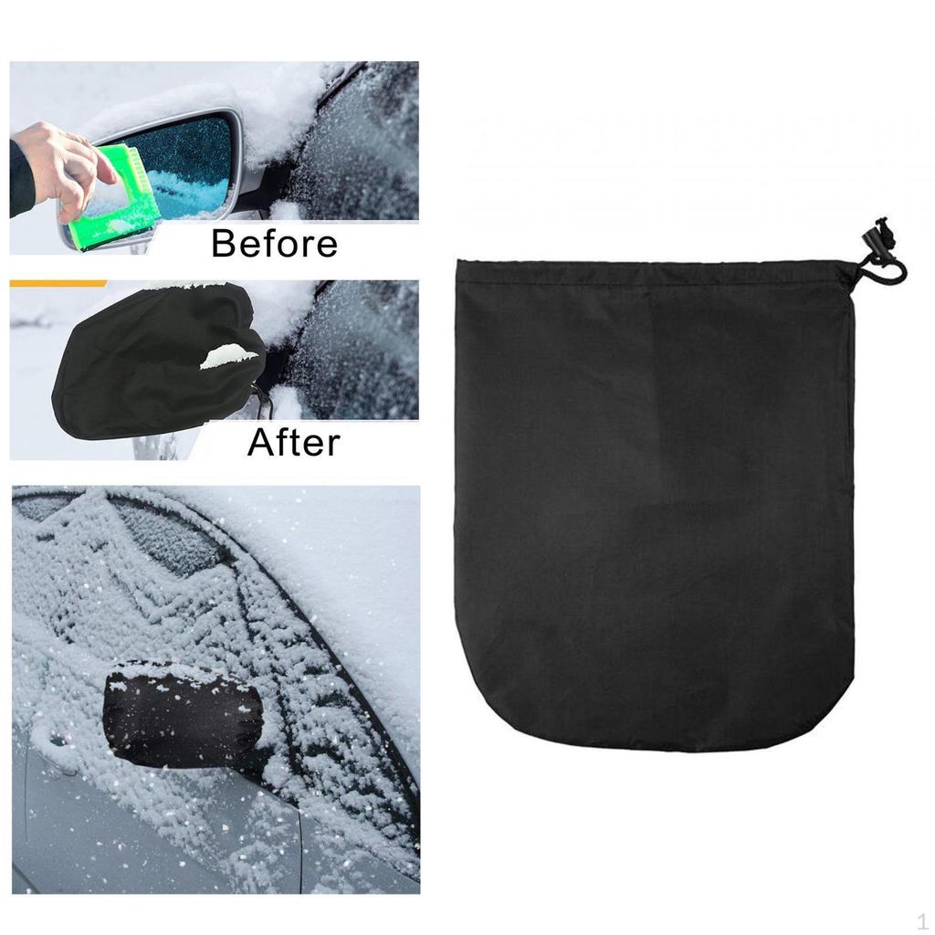 2 Pieces Side View Mirror Covers Snow Ice with Drawstrings Black Waterproof Universal