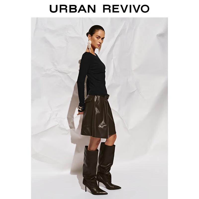 UR2025 Women's Winter Amber Flow Pleated Faux Leather Belted Shorts