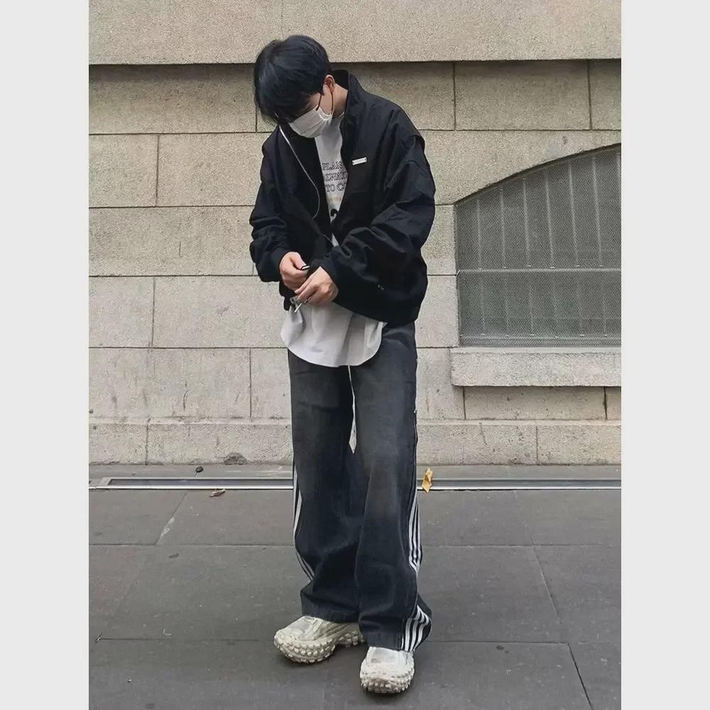 Vaqueros Acampanados Holgados Rayados de Alta Calle para Hombre 2024 para Otoño