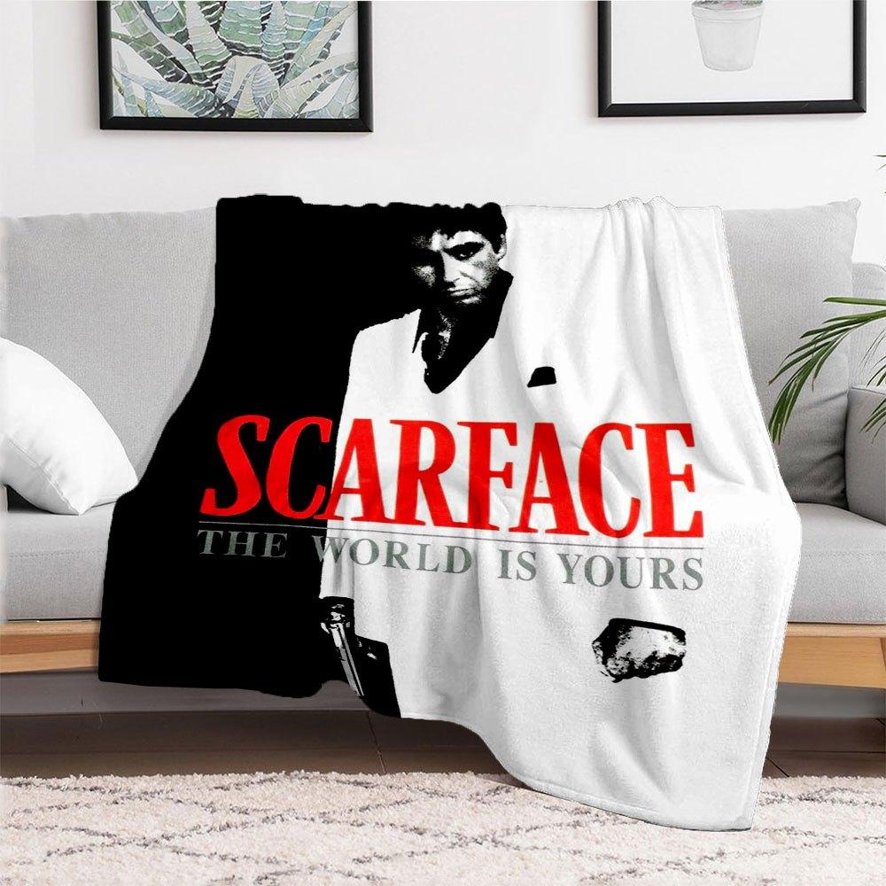 Scarface "The World Is Yours" Poster PrintBlanket Flannel Throw Blanket for Sofa, Bed, Travel, Camping, Office, Couch, Chair, And Bed Gift f