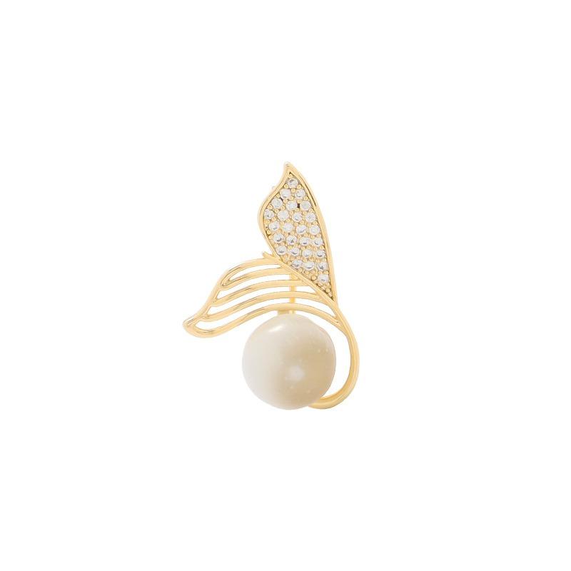 Pearl Fish Tail Brooch Cute Anti-glare Clasp Pin Exquisite Corsage and Niche Collar Pin